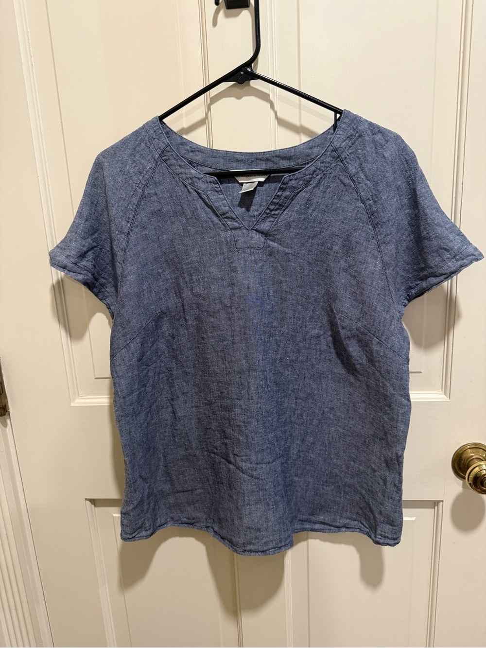 Christopher Banks Women’s  Blue Chambray Linen Blend Short-Sleeve Top Sz Large